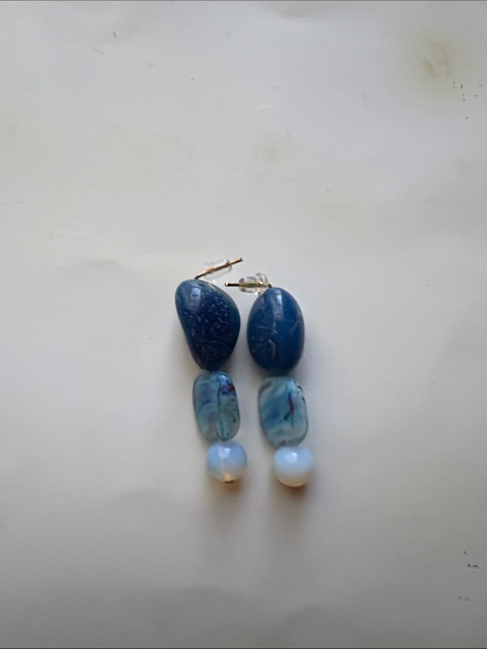 Blue Beaded Drop Earrings - Unbranded